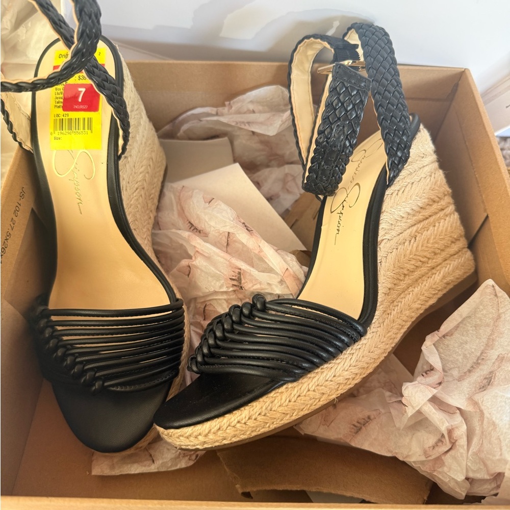 Black Woven Wedge Sandals